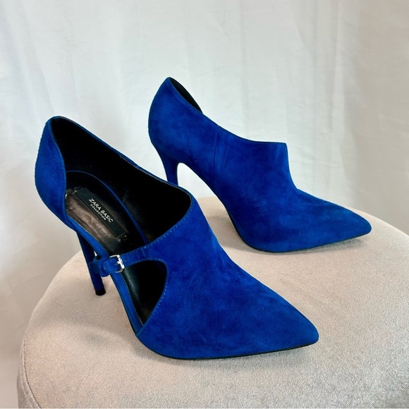 ZARA Blue High Heel Suede Leather Pointed Toe Bootie Pumps EUR 37 - Picture 7 of 14